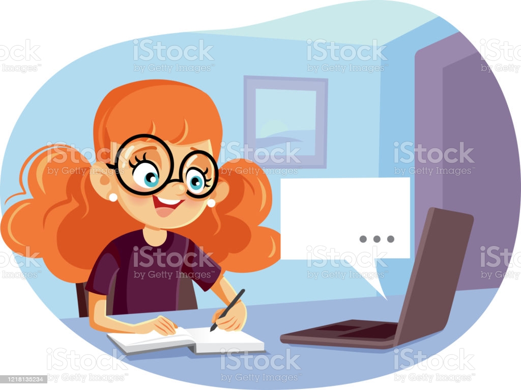 Funny pupil doing homework in quarantine time